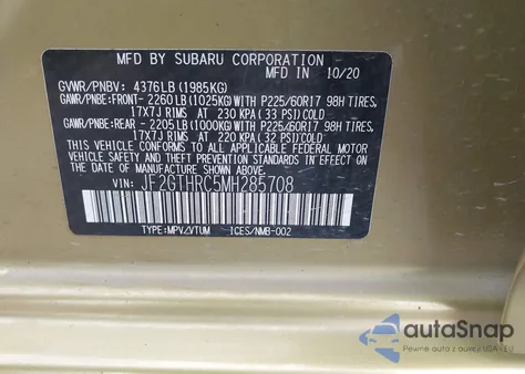 2021 Subaru Crosstrek Sport из США, поврежденный, VIN JF2GTHRC5MH285708